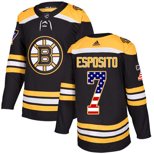 Adidas Bruins #7 Phil Esposito Black Home Authentic USA Flag Stitched NHL Jersey - Click Image to Close